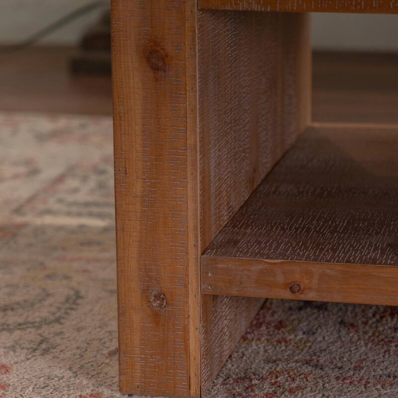 Rustic Rectangle Coffee Table - 2-Tier Storage, Solid Wood, Large