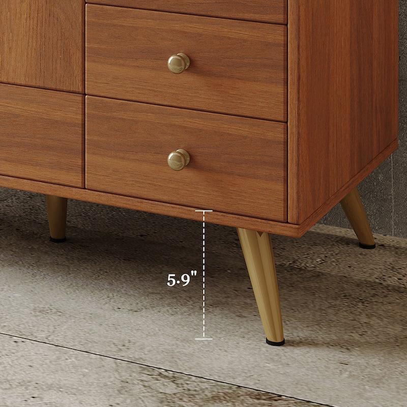 36" Bathroom Vanity with Faux Marble Top & Ceramic Sink, 5-Drawer Storage Cabinet with Stainless Steel Legs