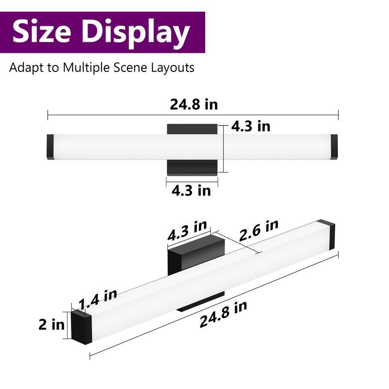 Modern Black LED Bathroom Vanity Light - 6000K Cool White Over Mirror Lighting