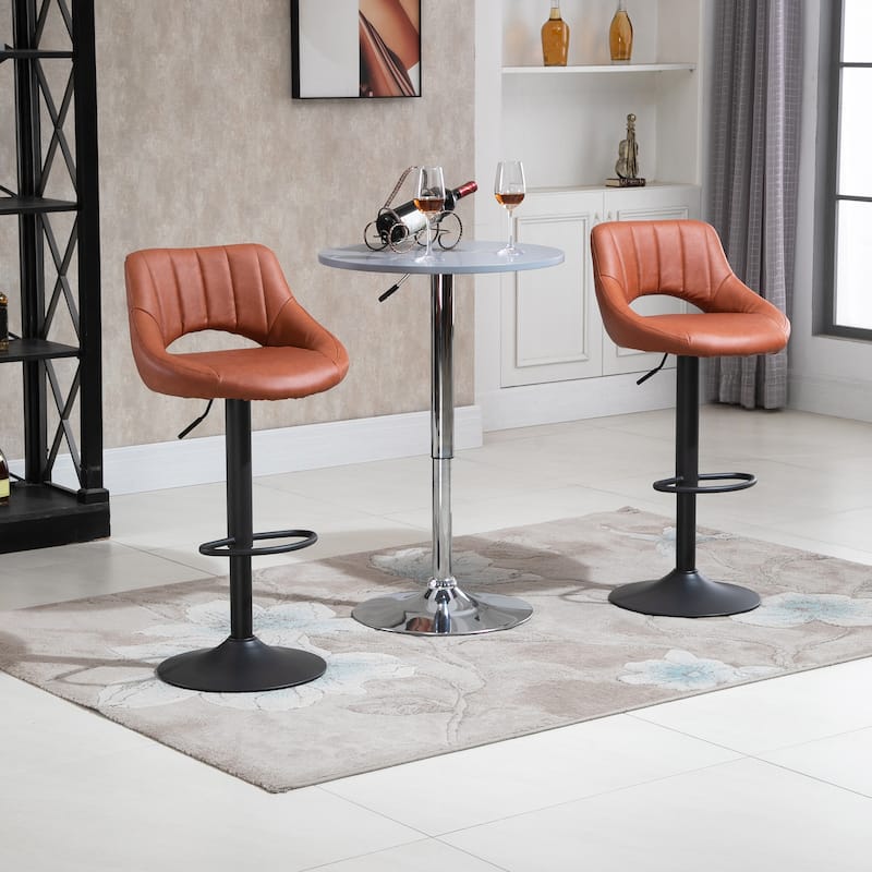 Set of 2 Adjustable Bar Stools with Swivel PU Leather Seats and Metal Base for Home Kitchen - 18" W x 19.75" D x 33.5-41.75" H