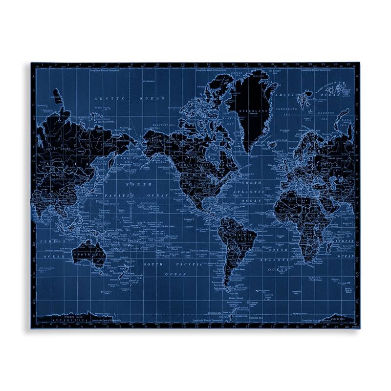 Stupell Blue Toned World Map Canvas Wall Art Design By Phillipa Katz - 48 x 36