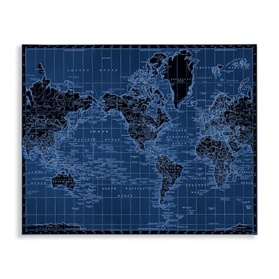 Stupell Blue Toned World Map Canvas Wall Art Design By Phillipa Katz