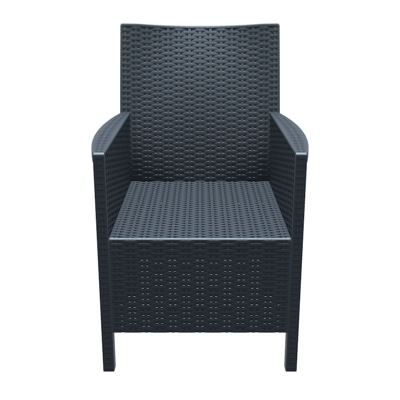 35.5" Gray Patio Dining Arm Chair with Sunbrella White Cushion