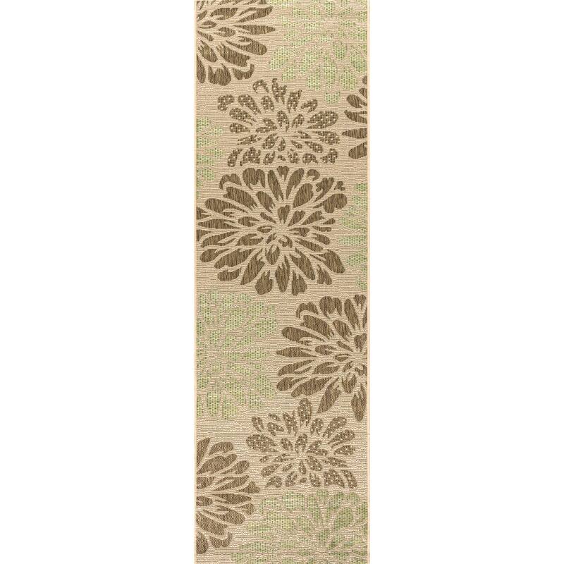 JONATHAN Y Floral Textured Weave Indoor/Outdoor Area Rug - 2 X 8 - Sage/Brown