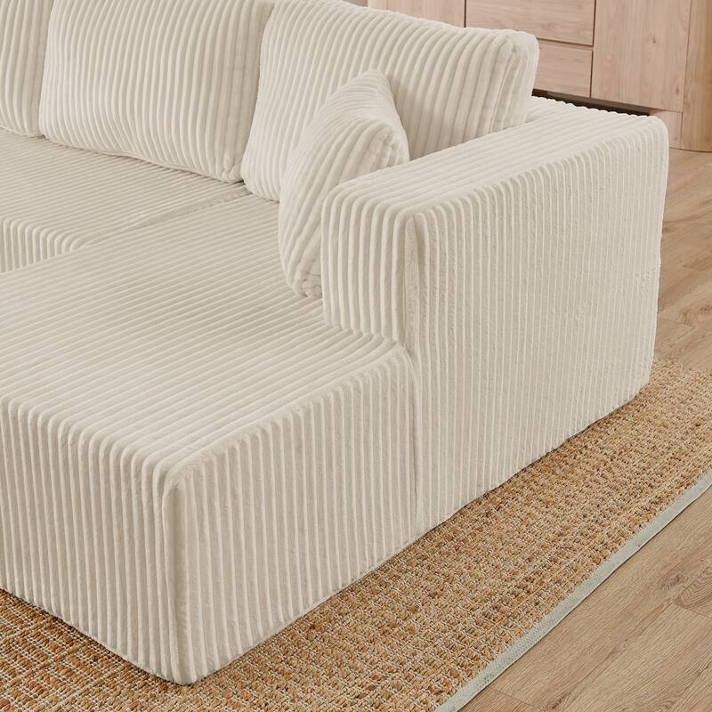 U Shape Modular Sectional Sofa with Dual Chaise Lounges, Corduroy Upholstered Sleeper Sofa, Comfy Compressed Sectional Sofa