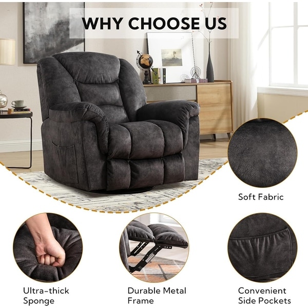 Rocker Recliner Chair Oversized Manual 360° Swivel Recliners