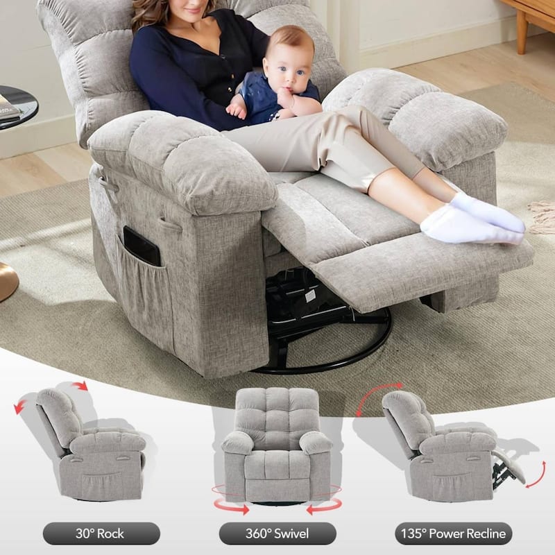 Upholstered 360° Swivel Recliner Rocker Chair for Room - 1PC