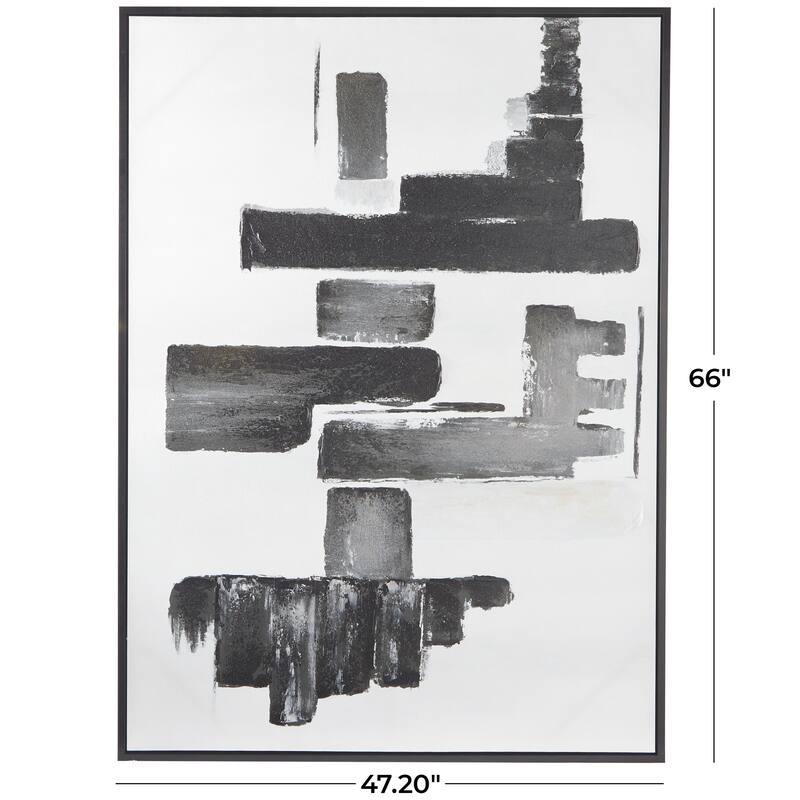 Canvas Abstract Lines and Shapes Living Room Framed Wall Art with Black Frame - Black - Roche River Decor