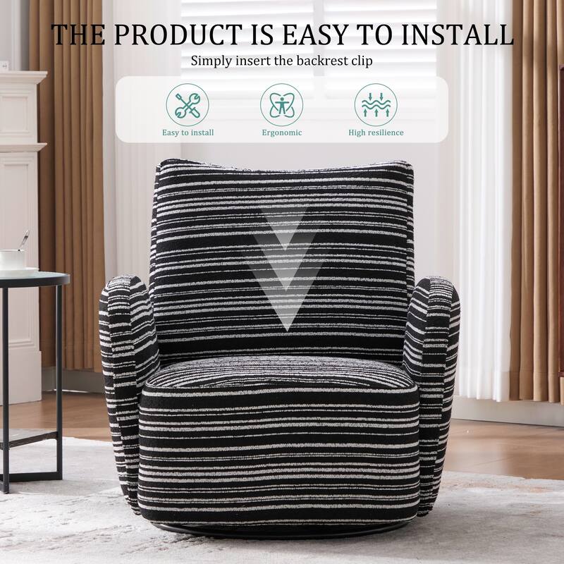 Modern Style 360°Swivel Leisure Chair Fabric Striped Armrest Swivel Chair with sand-rimmed fabric and metal bracket
