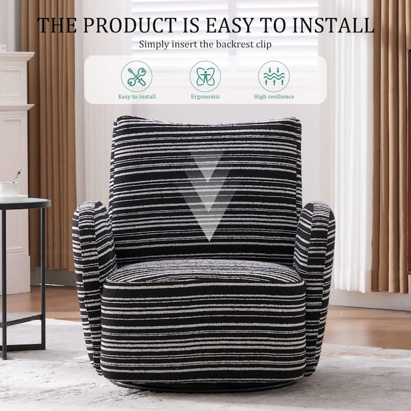 Swivel Striped Accent Chair with Metal Base, Modern Arm Chair for Living Room, Fabric Club Single Sofa Chair