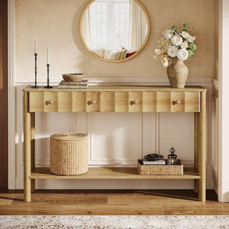Console Tables for Entryway, 55-Inch Modern Sofa Table with 2 Drawers, Open Shelf - 55.11" L x 13.7" W x 35.43" H
