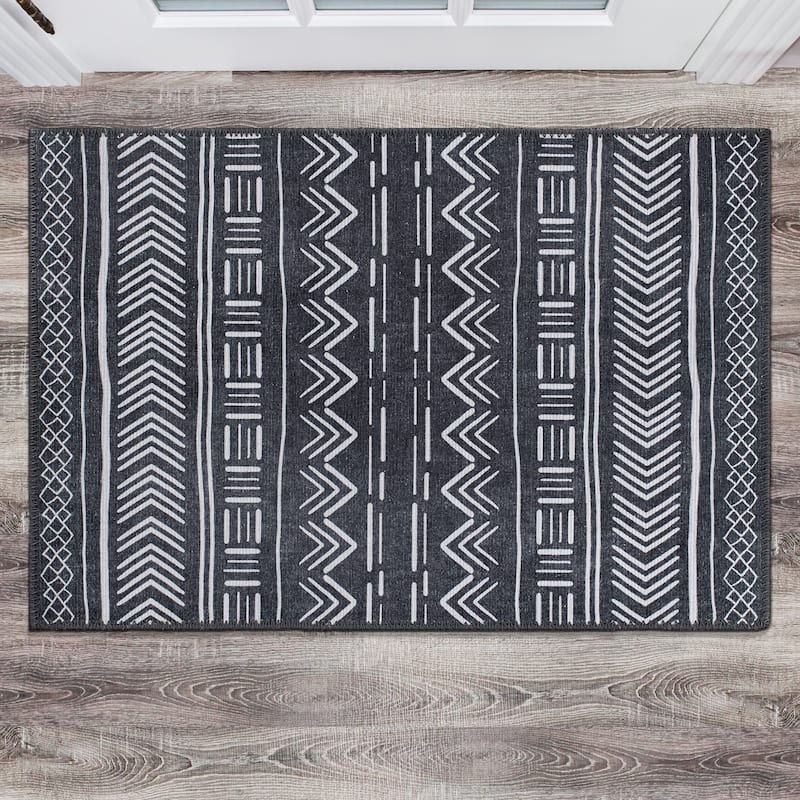 Contemporary Geometric Bohemian Machine Washable Area Rug - 2' 1" x 3' - Rectangle