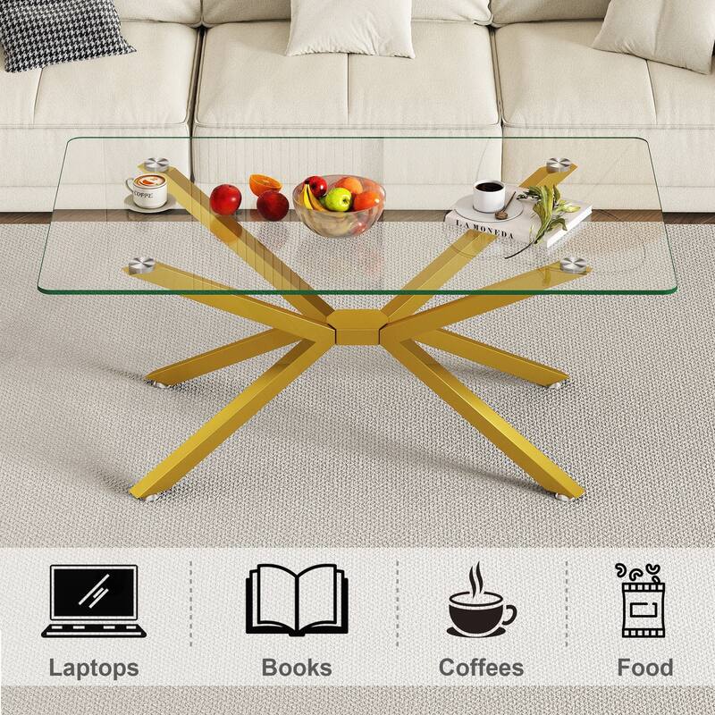 Stylish Rectangular Glass Coffee Table with Sturdy Metal Legs for Various Rooms