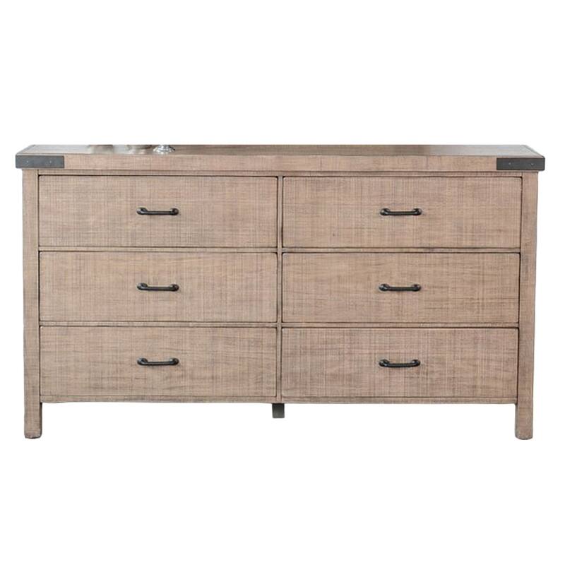 Desy Wide Dresser Chest with 6 Drawers, Light Brown Mahogany Wood