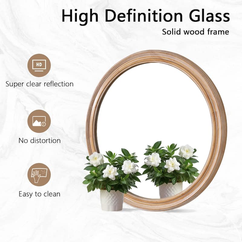 27.5 Inches Round Wall Mirror For Bathroom Vanity, Wooden Farmhouse Circle Mirrors,Whitewash Edge Decorative Mirror - N/A