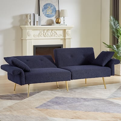 Loveseat Sofa Folding Sleeper Sofa Bed with Foldable Armrest and Adjustable Back, Lounge Couch wMetal Legs & Side Pocket