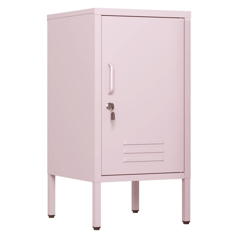 Single Door Lockable Metal End Table,Modern Minimalist Room Side Table with 2 Adjustable Shelf,Multi Storage Cabinet