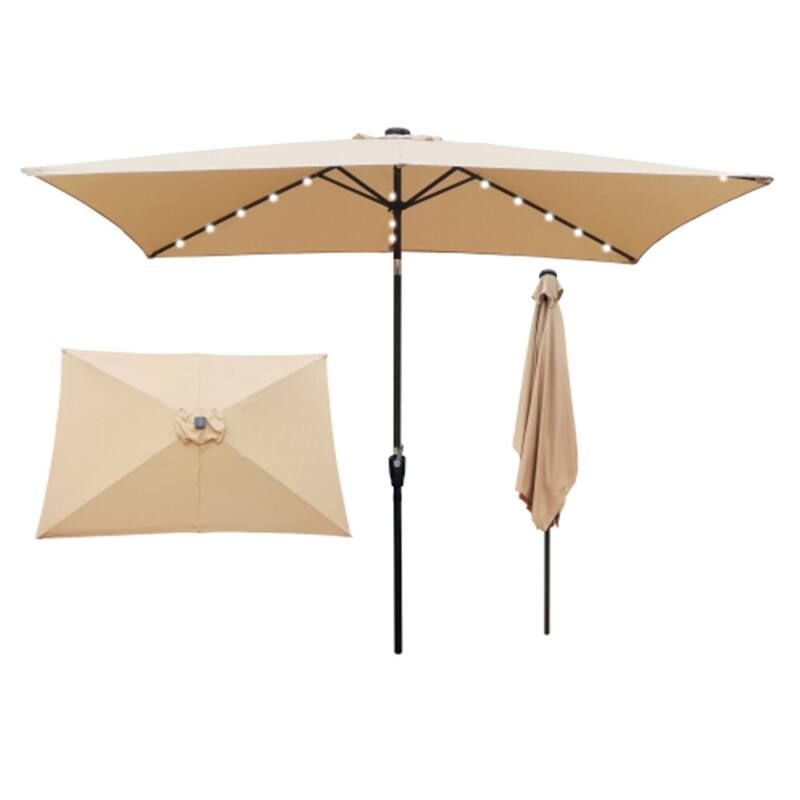 10 x 6.5 Ft Rectangular Patio Solar LED Lighted Outdoor Umbrellas