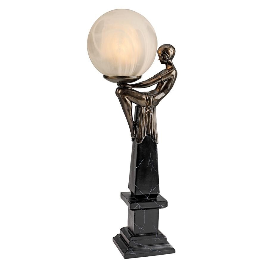 ART DECO NUDE LADY GODDESS LAMP SCULPTURE Female Statue Illuminated Globe Orb