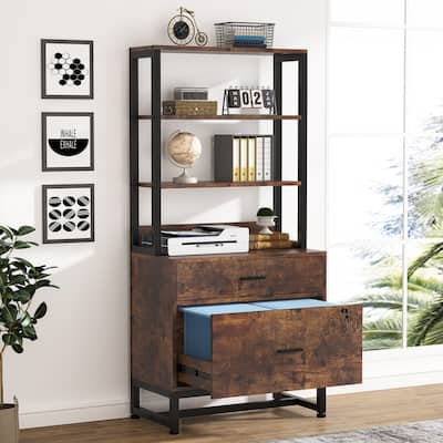 File Cabinet with 2 Drawer, Modern Filing Cabinet Printer Stand with Lock