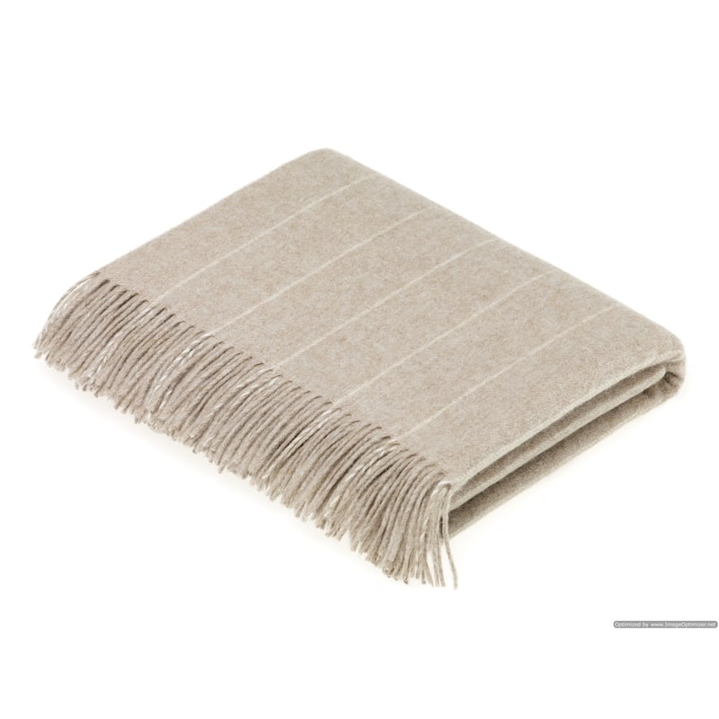Merino Lambswool Pinstripe Beige Throw Blanket - Saffron