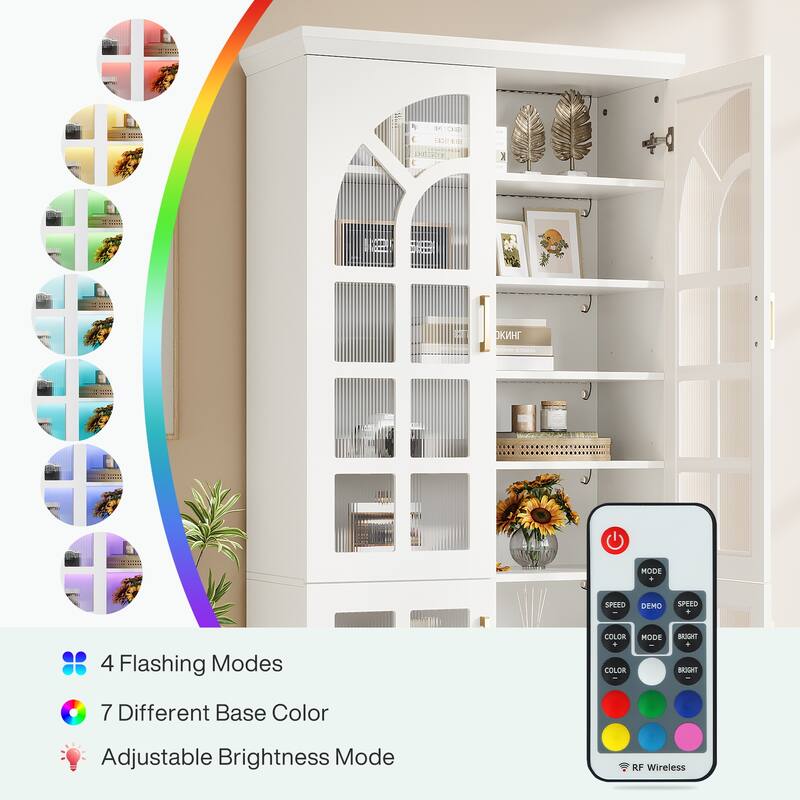 Pantry Cabinet with LED Lights, 76" Tall Adjustable Storage Cabinet
