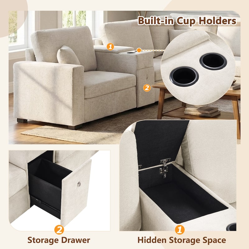 GDFStudio - 134" Modular Chenille U-Shape 5-Seat Sectional Sofa with Storage