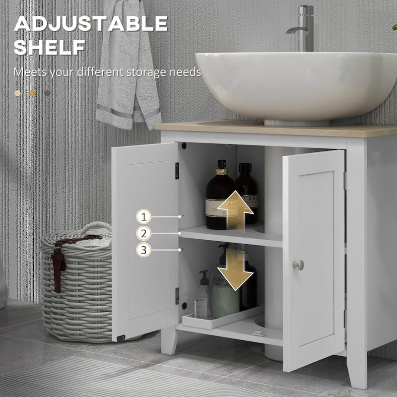 Storage Cabinet, White Bathroom Vanity with U-Shape Design, Adjustable Shelf, Enclosed Storage for Towels & Supplies