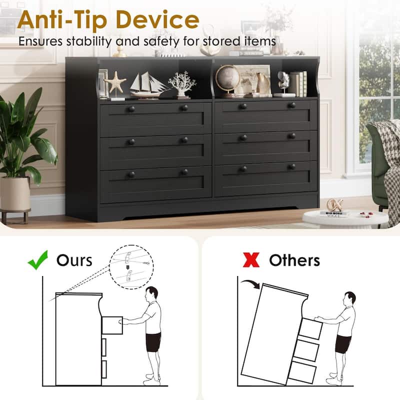 6 Drawer Dresser with RGB LED Lights & Power Outlet