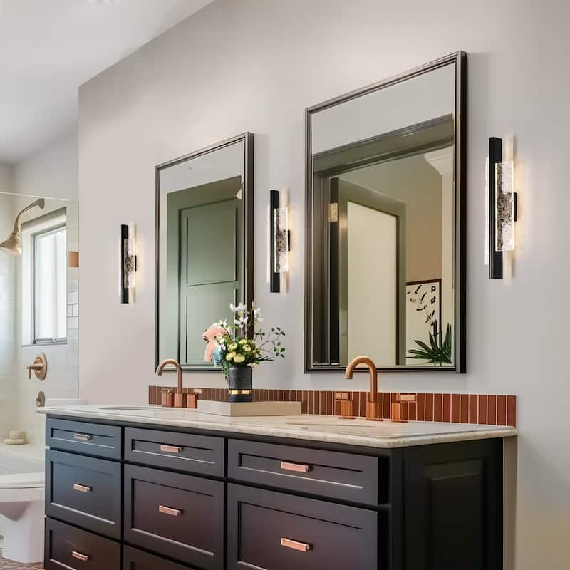 Modern 2-Light Wall Sconce Textured Acrylic Rectangular LED Integrated Light Fixture for Bathroom - 21.7 " L × 6.1 " W × 3.3 " D