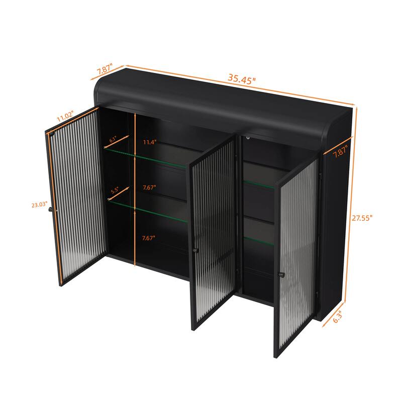 Elegant 3-Door Arched Wall Mounted Glass Cabinet for Stylish Storage in Kitchen, Living Room, and Bathroom (Black)