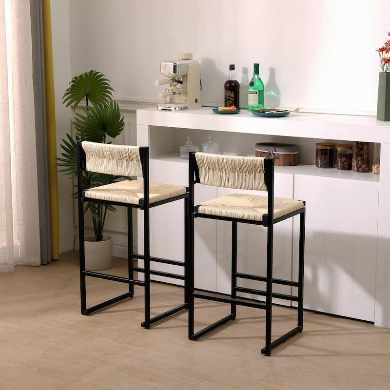 Ostweer Furniture Back Hand Weave Bar Stools Set of 2 (Honey)