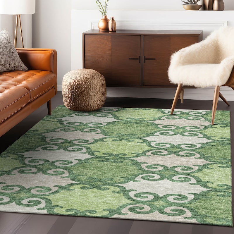 Machine Washable Indoor/ Outdoor Chantille Traditional Scroll Rug