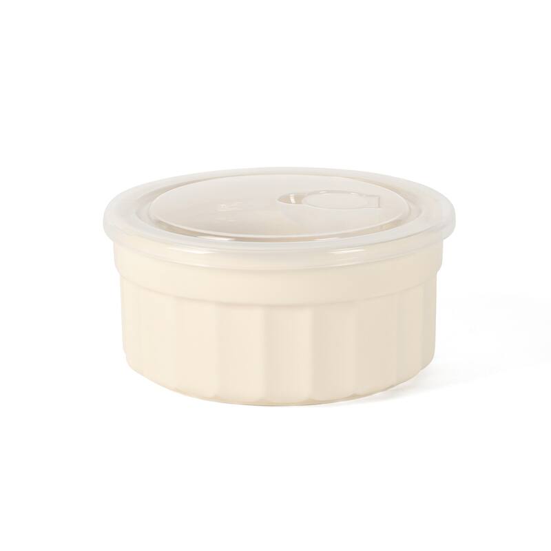 Martha Stewart Broadbrook 6 Piece Stoneware Meal Prep Container Set with Lids, Cream, Oven, Microwave & Dishwasher Safe