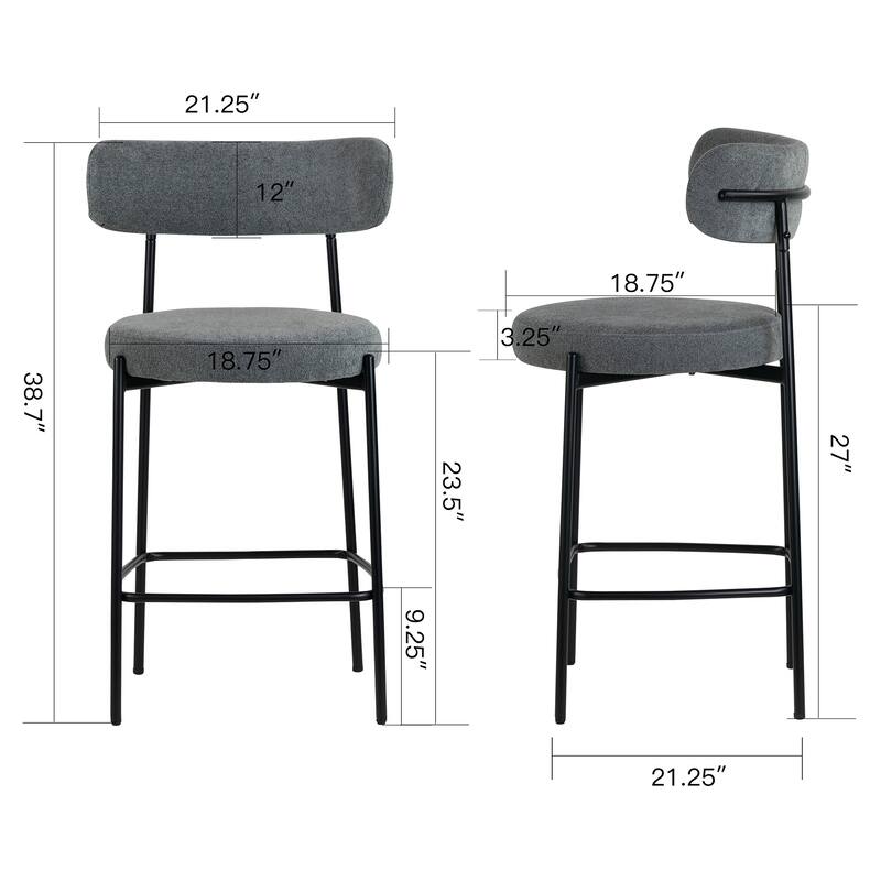 Set of 2 Awen Gray Boucle Counter Stool with Black Legs