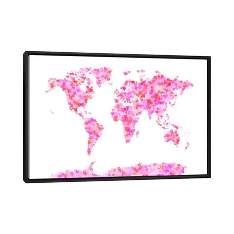 iCanvas "Love Hearts Map of the World" by Michael Tompsett Framed