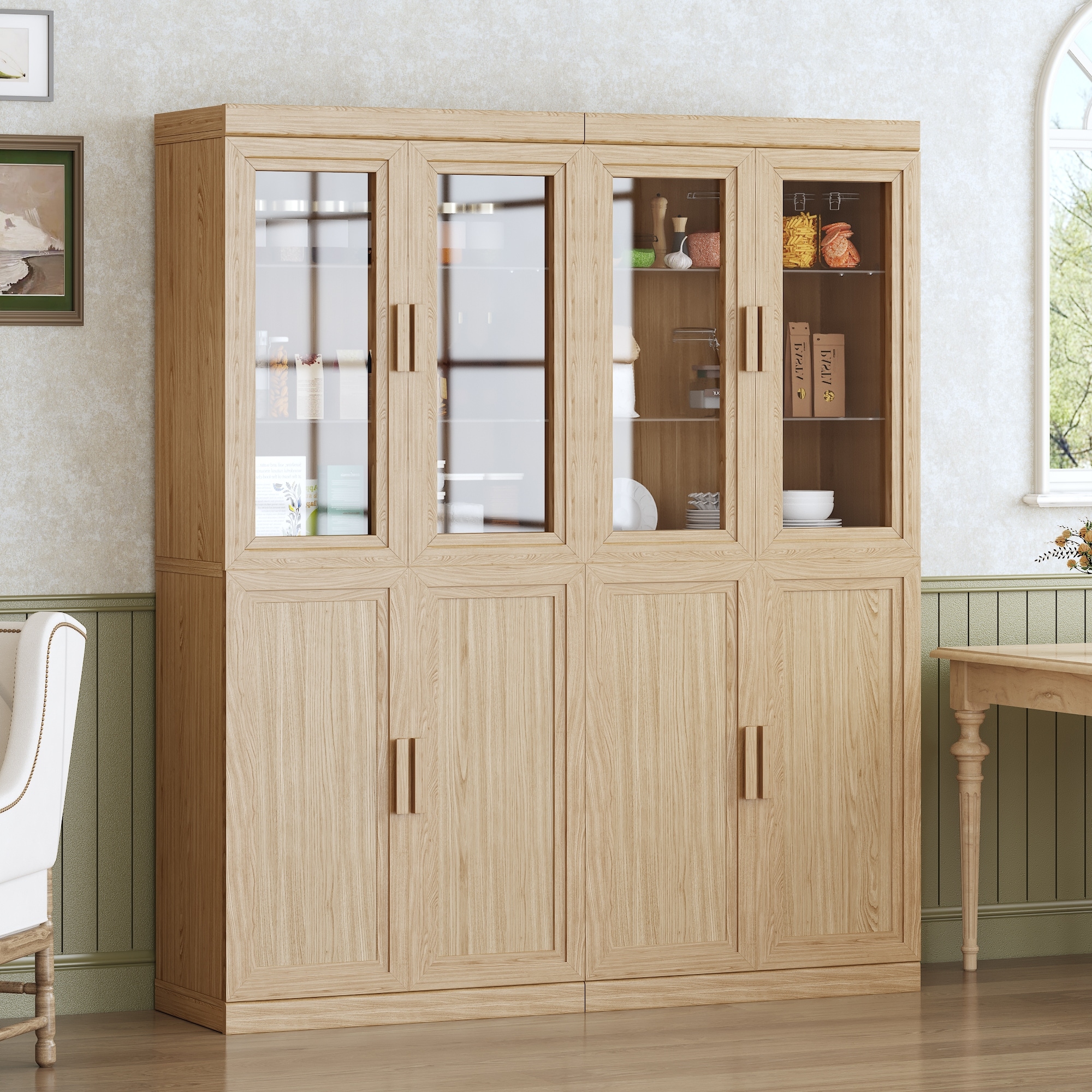 Solid Wood Stackable Cabinet&Sideboard with Adjustable Shelves - 72"x31"