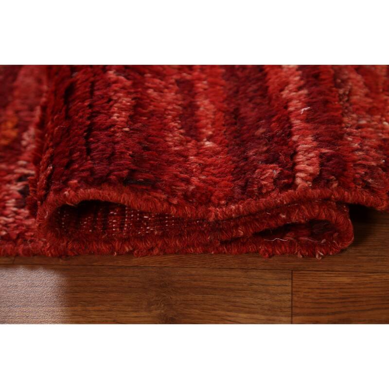 Hand Knotted Oriental 100% Wool Carpet Modern Stripe Red Moroccan Area Rug - 6' 4'' X 5' 2''