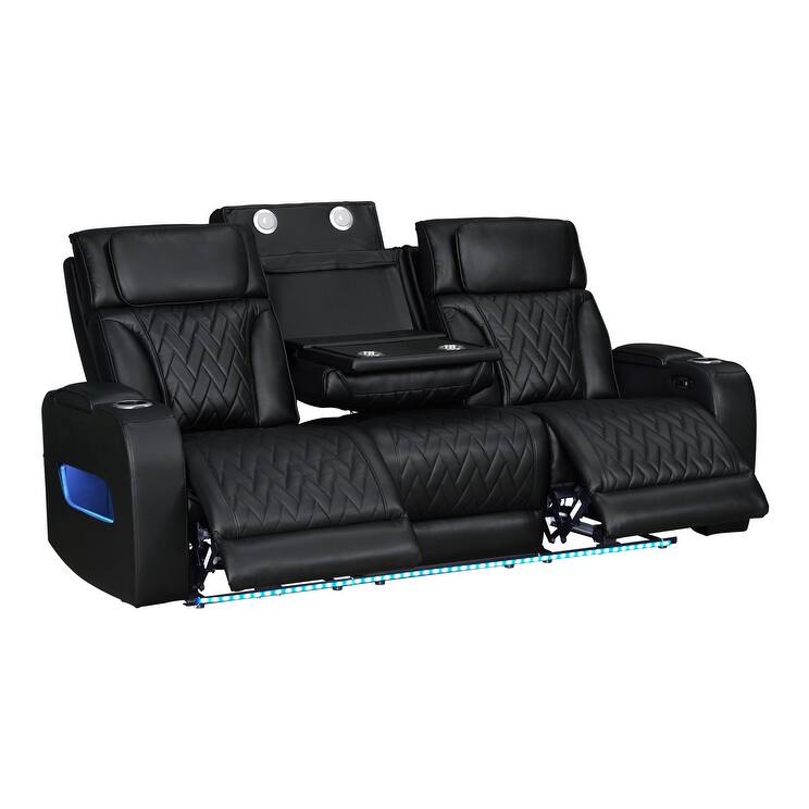 Jazz 84"W Leather Aire Power Reclining Sofa w/Power Headrest, LED, Wireless Charging Drop-Down Table, USB, Storage & Cupholders