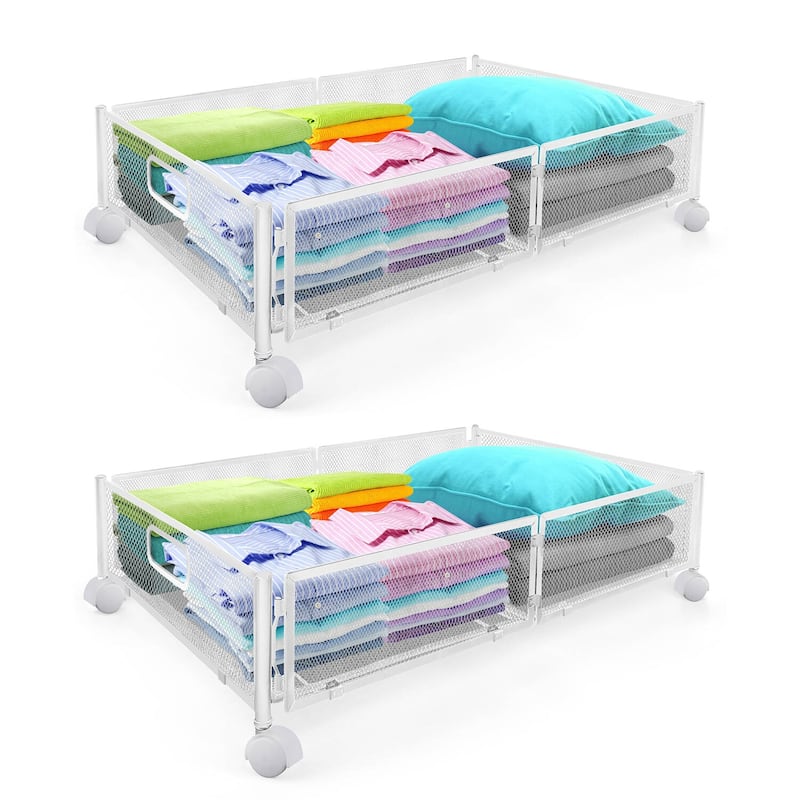 Innovaze Under Bed Storage Containers with Wheels, 2-Pack - Foldable Metal Rolling Organizers for Clothes, Bedding & Toys