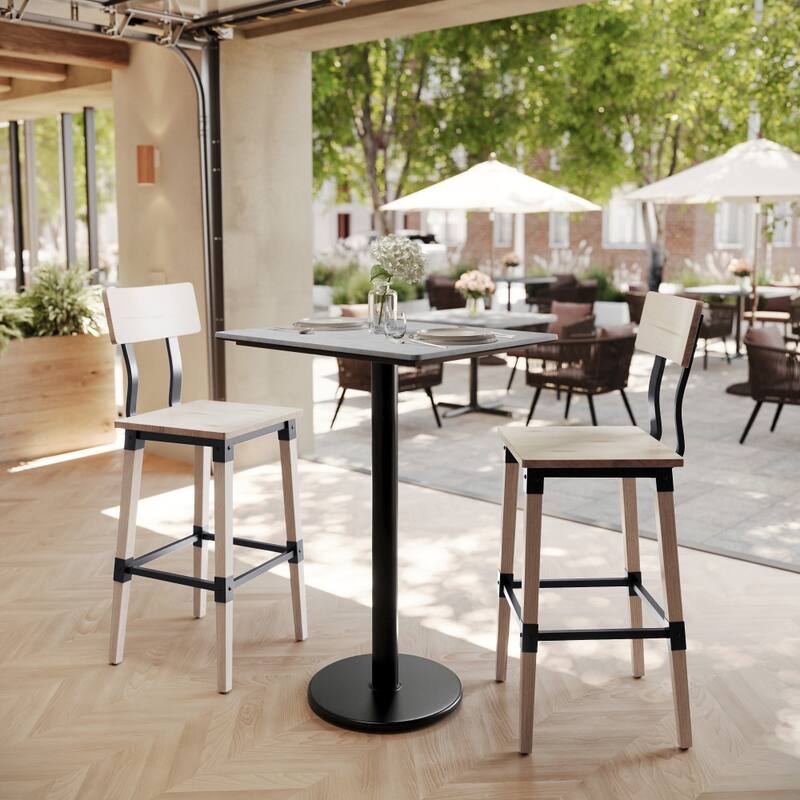 Commercial HPL Tabletop with Bar Height Round Base - 29.75"W x 23.75"D x 42"H