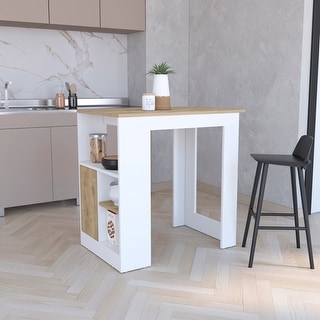 Kitchen Island with 1-Door Cabinet Push to open System and Side Shelves ...