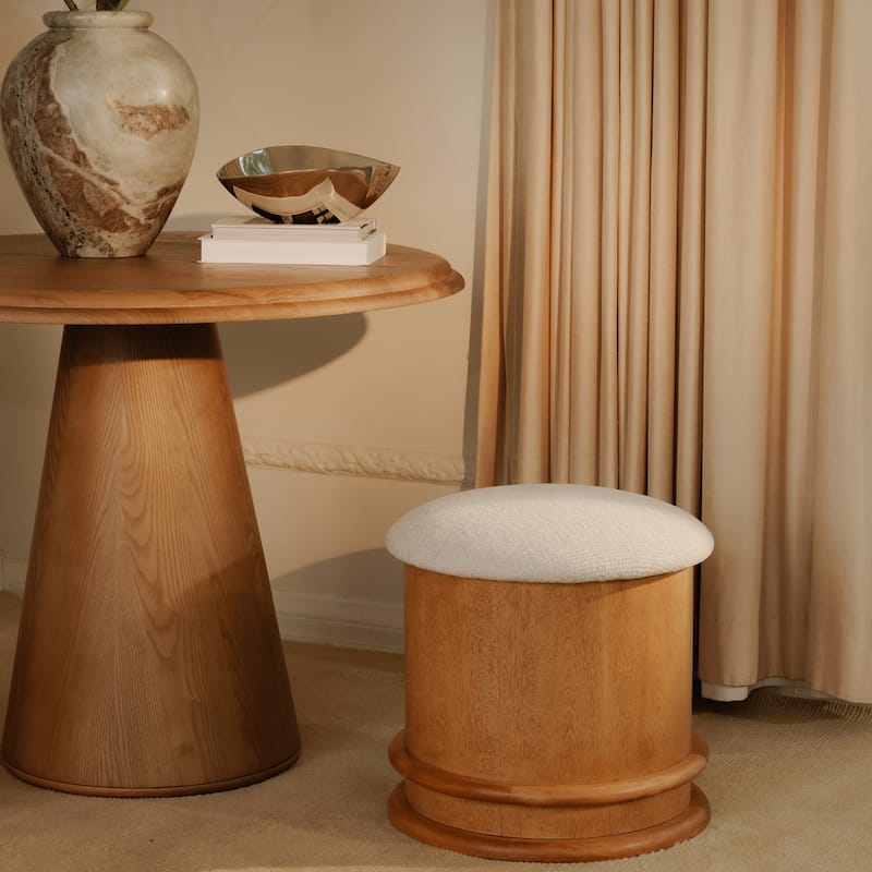 NADAAL STUDIOS Breyson Storage Stool, Mushroom-Inspired Silhouette, Solid Birch Base, Olive