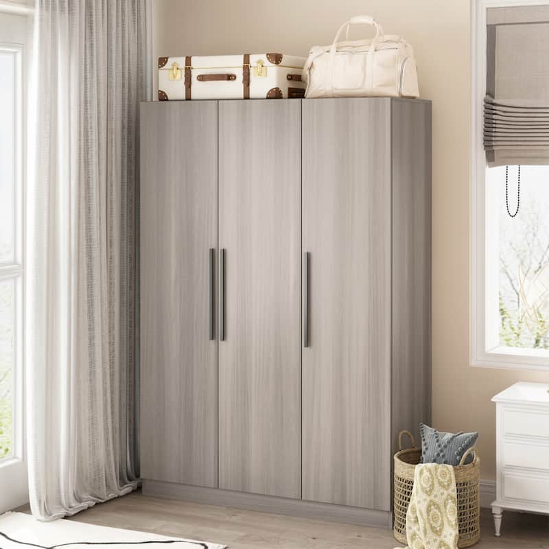Wardrobe Armoire Wooden Closet Cabinet 6 Storage Cube and Hanging Rod