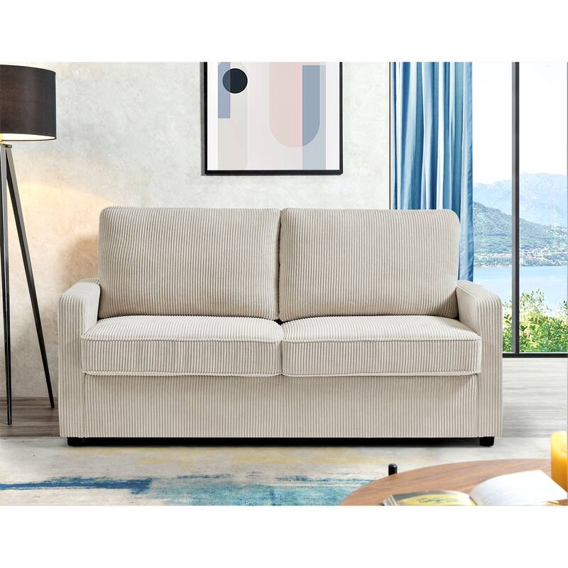 Manchester Polyester Corduroy 70 inch Square Arms Sofa Bed - Ivory