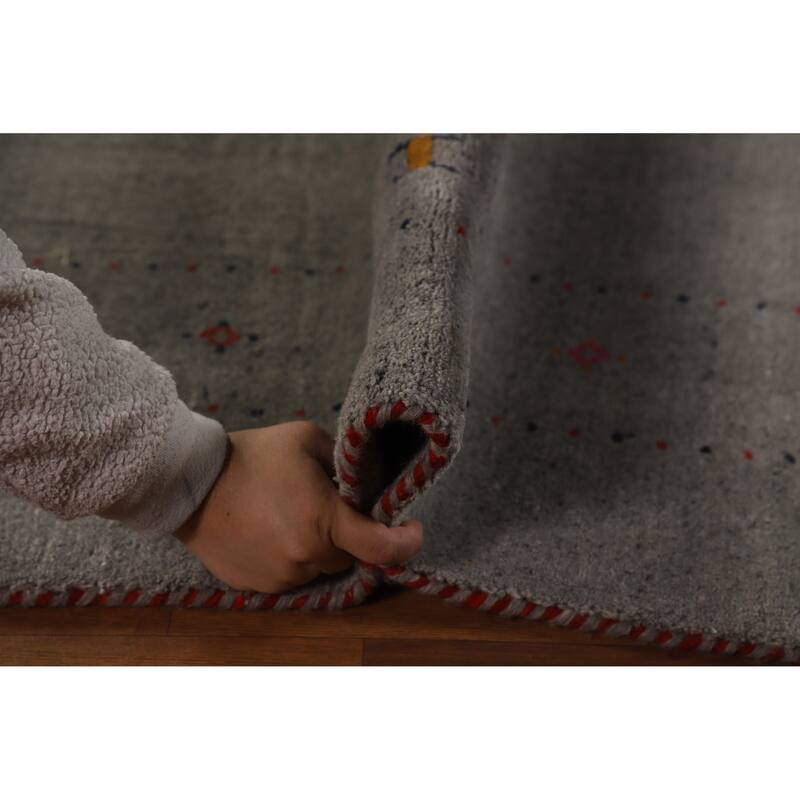 Gray Gabbeh Oriental Area Rug Hand-Knotted Wool Carpet - 5'5" x 7'8"