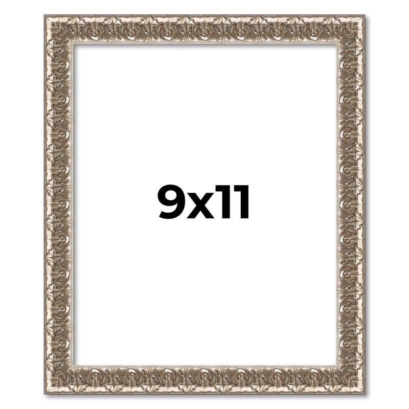 9x11 Frame Silver Versailles Ornate Solid Wood Picture Frame | 1 Inch