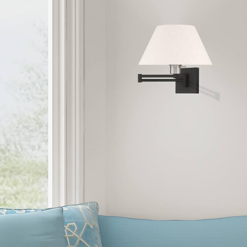 Livex Lighting 1-Light Oatmeal Shade Swing Arm Wall Lamp, 40038