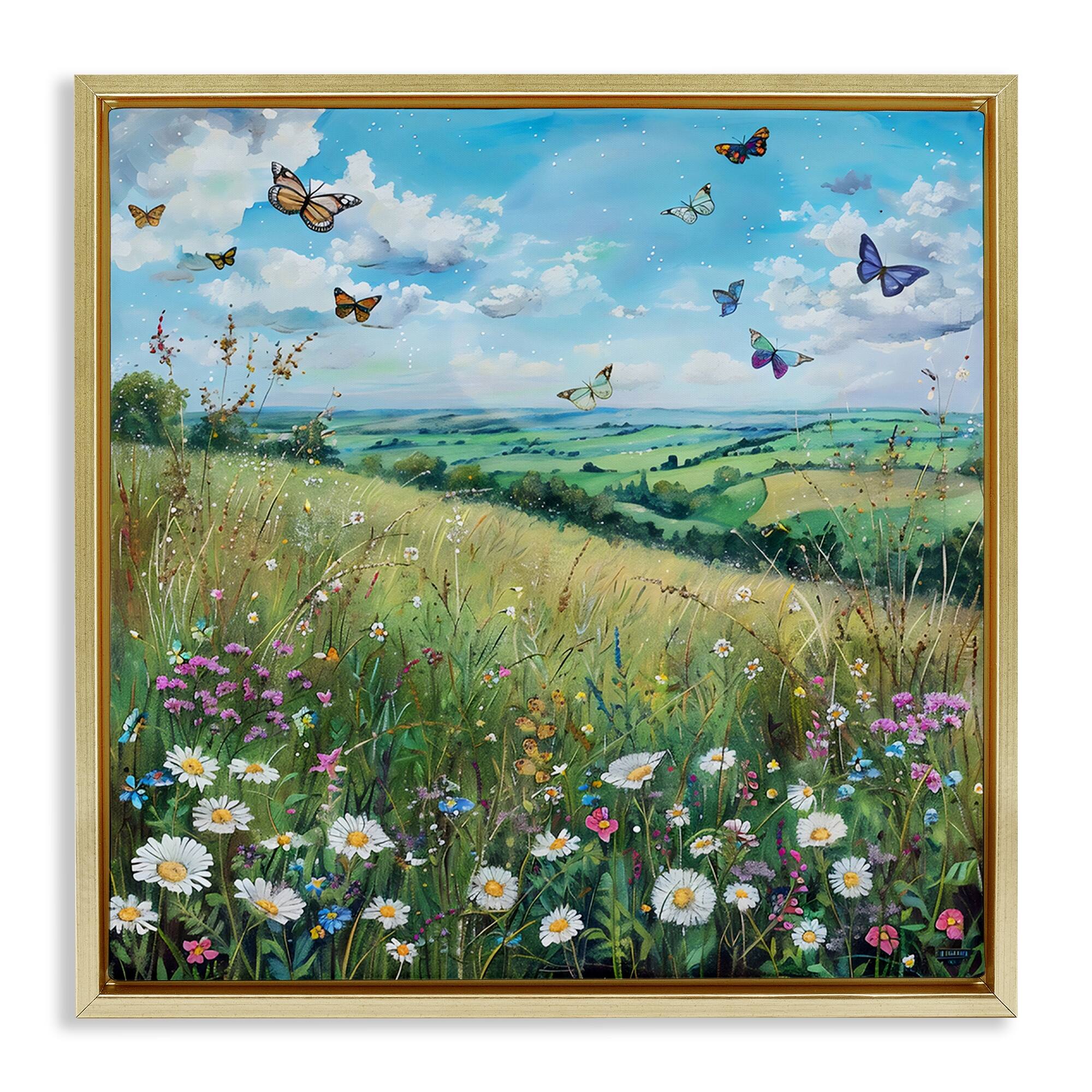 Stupell Butterflies In Tranquil Meadow Framed Floater Canvas Wall Art Design By LSR Creative Studio