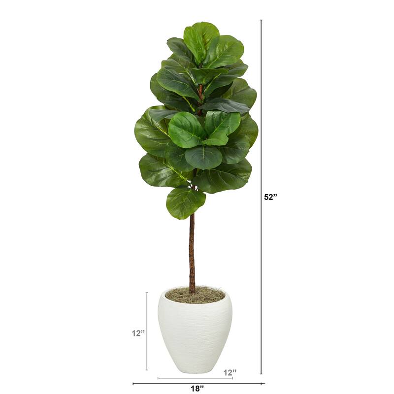Artificial Fig Tree with Planter - 52" Faux Tree Indoor Greenery Home Decor - Green - 61 Inches and Over